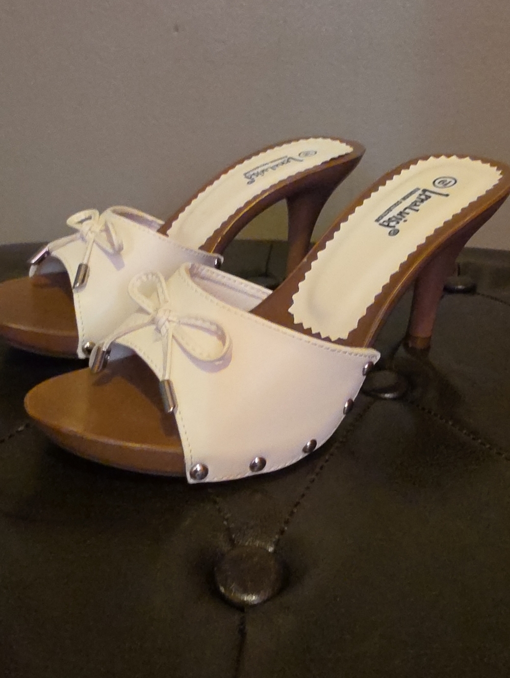 White Bow Slide Heels for Women
